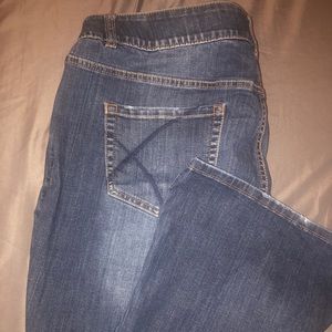Lane Bryant Plus size bootcut blue jeans.